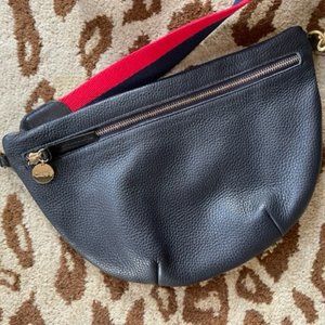 Clare V, Grande Fanny - navy pebbled leather with red/navy strap